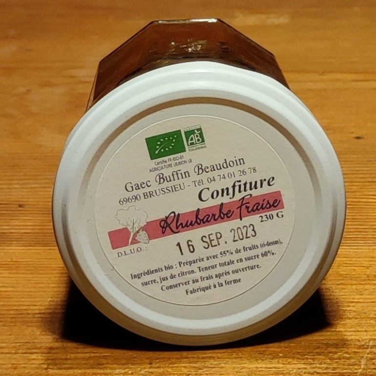 Étiquette confiture rubarbe fraise biologique 230g