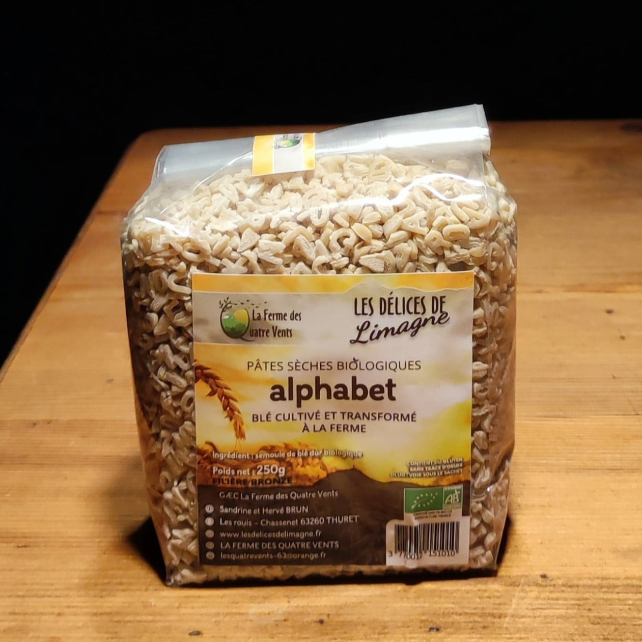 Pâtes sèche alphabet biologique 250 gramme