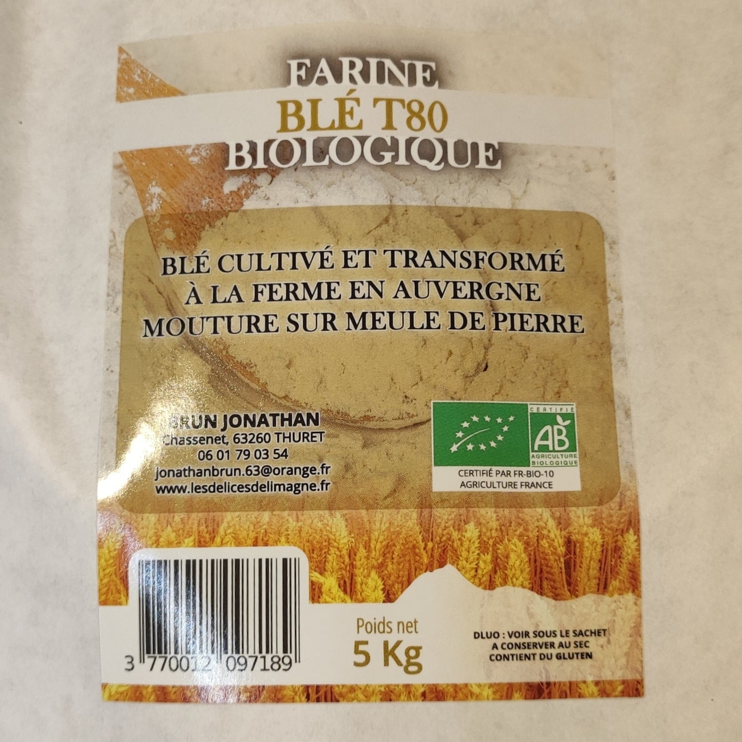 Étiquette Farine de Blé T80 Biologique 5 kg