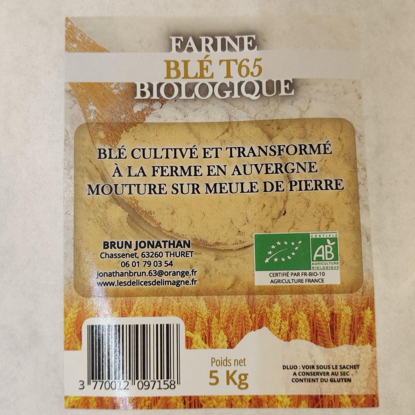 Étiquette Farine de Blé T65 Biologique 5 kilos