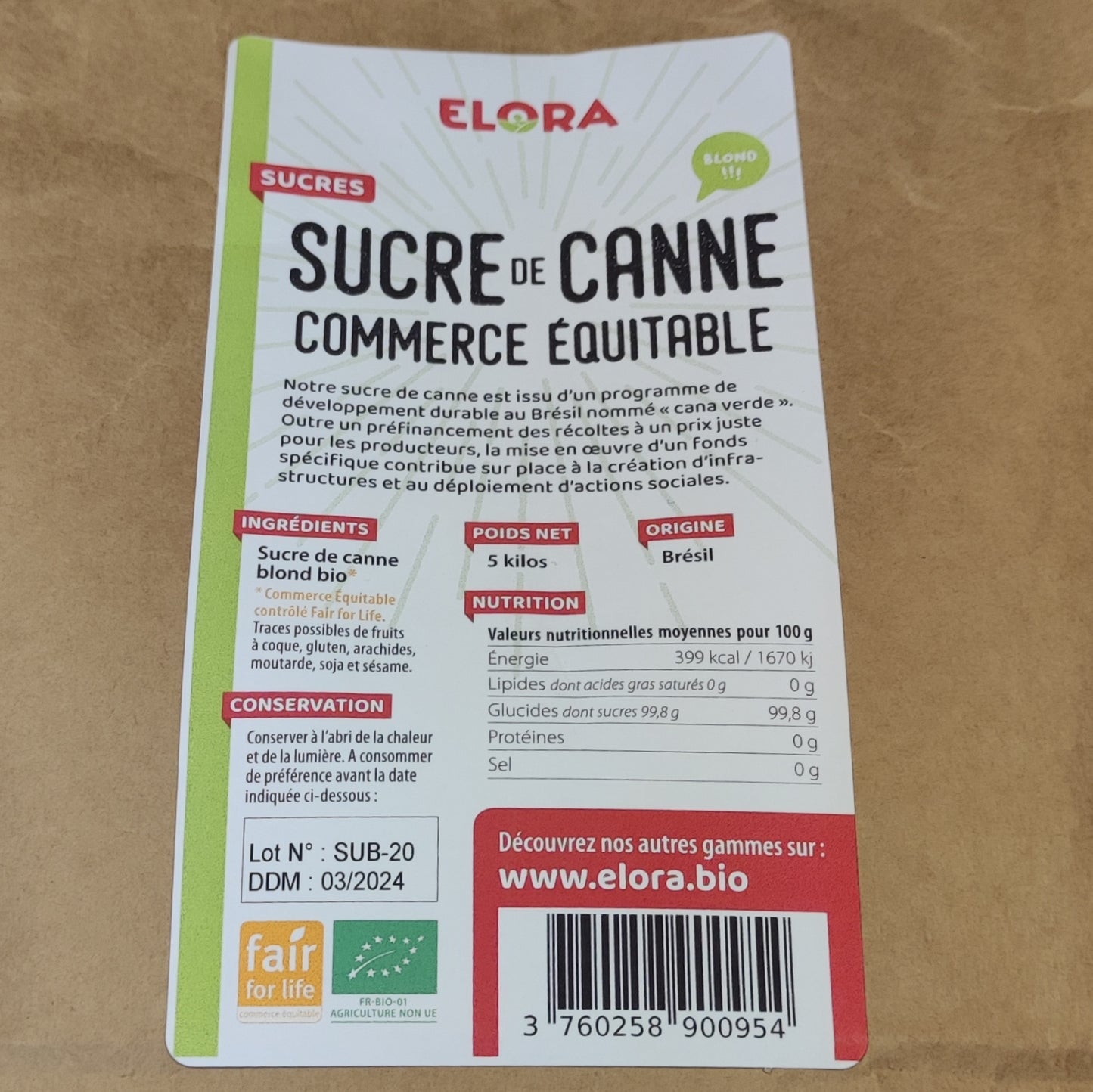 Étiquette Sucre de Canne Blond Bio & Équitable
